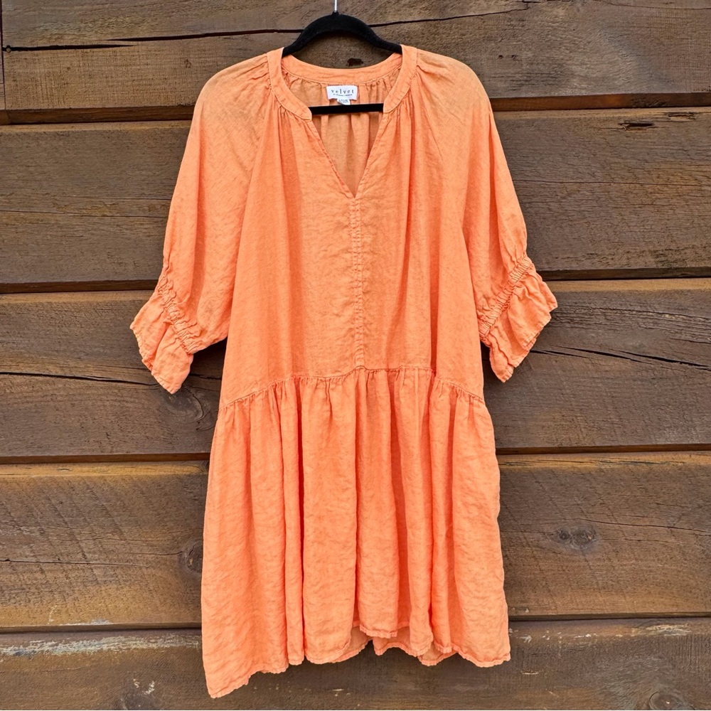 Velvet 100% Linen Mini Dress with Chic Style, size L but fits like XL- XXL - Picture 7 of 8